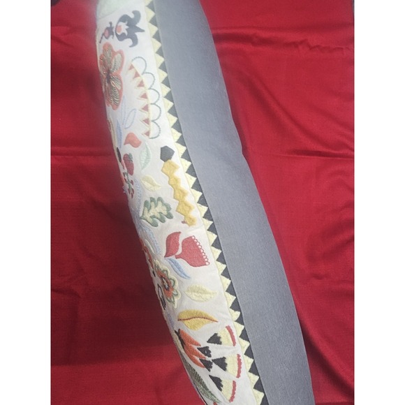 Down Filled Colorful Embroidered Tassel Rectangular Lumbar Throw Pillow 15"x26" - Picture 6 of 9